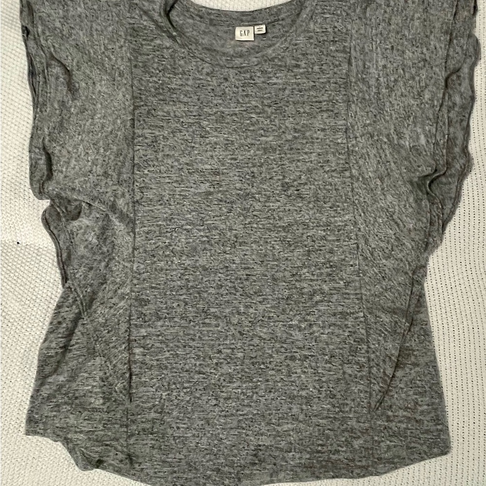 GAP Gray Flutter Sleeve Top Linen Blend Blouse Women’s Large Petite